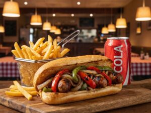 Grilled Sausage,onion& Peppers Sub+ Fries + Free Can of Soda