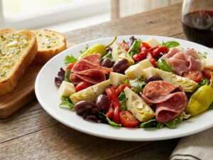 Antipasto Salad + Garlic Bread + can soda