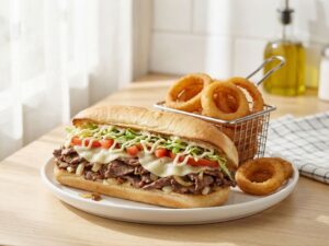 Philly Steak Bomb + Onions Rings
