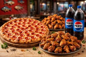 #11 - 28" Pizza + 1 Topping + 40 Wings + two 2 Liter Soda