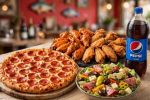 #14 - 18" Pizza + 1 Topping + 20 Wings + Antipasto Or Chef Salad + (1) 2 Liter Soda